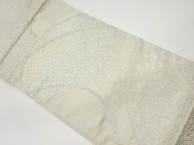 リサイクル　組紐に小花模様織出し袋帯